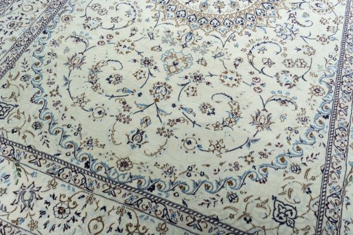 Close-up detail of 2000s Nain rug from Iran / Persia showing Wool weave
