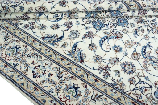 Close-up detail of New Nain rug from Iran / Persia showing Wool weave