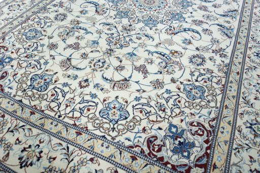 Close-up detail of New Nain rug from Iran / Persia showing Wool weave