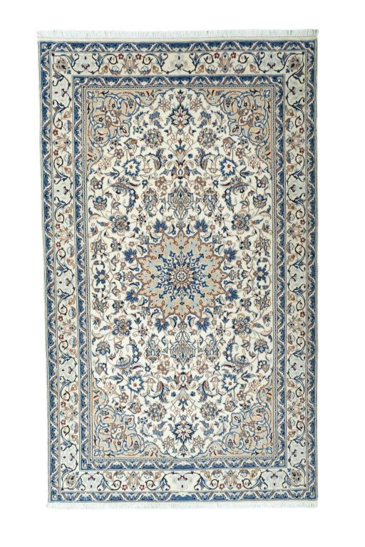 Full view of 2000s Nain rug from Iran / Persia, 220 × 132 cm in Beige tones