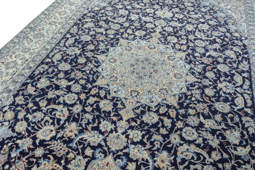 Backside of handmade 2000s Nain rug showing knot structure and weave density