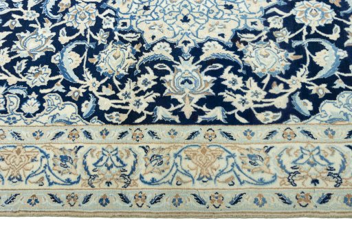 Full view of 2000s Nain rug from Iran / Persia, 206 × 122 cm in Blue tones