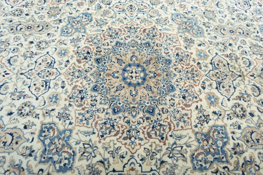 Surface texture of 1970s Nain rug with natural Cork and intricate pattern