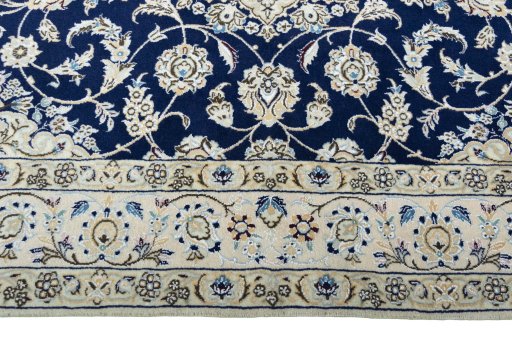 Full view of New Nain rug from Iran / Persia, 210 × 162 cm in Blue tones