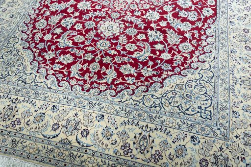 Close-up detail of 2000s Nain rug from Iran / Persia showing Wool weave