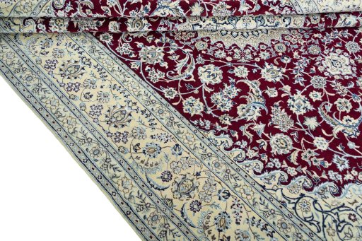 Close-up detail of 2000s Nain rug from Iran / Persia showing Wool weave