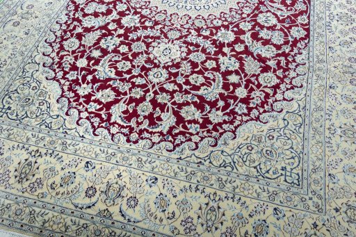Close-up detail of 2000s Nain rug from Iran / Persia showing Wool weave