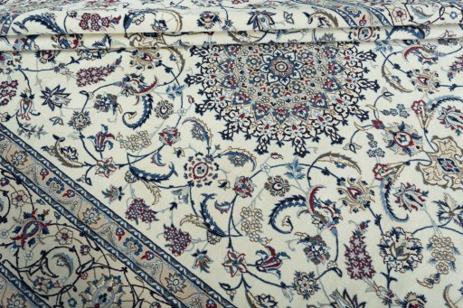 Close-up detail of New Nain rug from Iran / Persia showing Wool weave