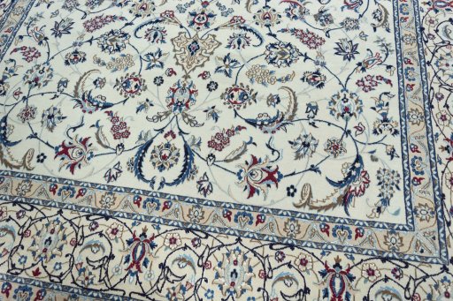 Close-up detail of New Nain rug from Iran / Persia showing Wool weave