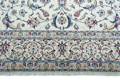 Full view of New Nain rug from Iran / Persia, 347 × 250 cm in Beige tones