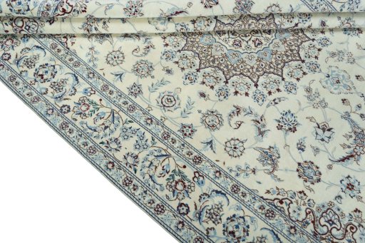 Close-up detail of 2000s Nain rug from Iran / Persia showing Wool weave