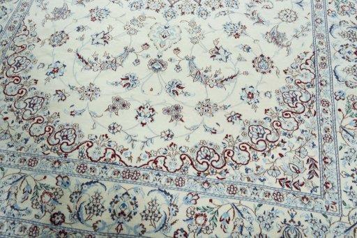 Close-up detail of 2000s Nain rug from Iran / Persia showing Wool weave