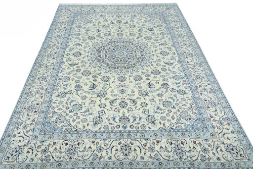 Surface texture of 2000s Nain rug with natural Wool and intricate pattern