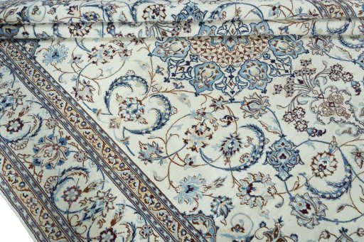 Close-up detail of New Nain rug from Iran / Persia showing Wool weave