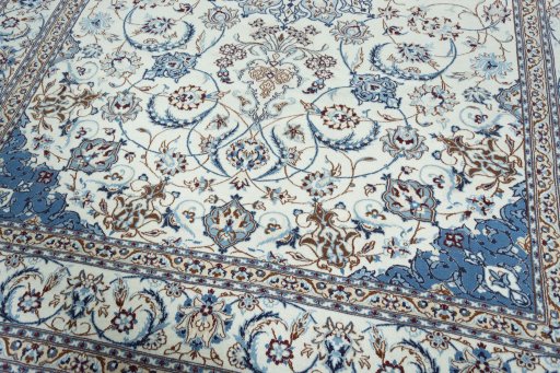 Close-up detail of New Nain rug from Iran / Persia showing Wool weave