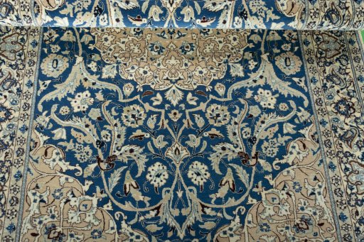 Close-up detail of 1950s Nain rug from Iran / Persia showing Cork weave