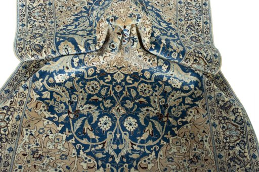 Surface texture of 1950s Nain rug with natural Cork and intricate pattern