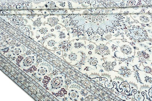 Close-up detail of 2000s Nain rug from Iran / Persia showing Wool weave