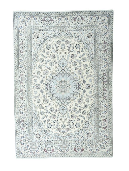 Full view of 2000s Nain rug from Iran / Persia, 370 × 252 cm in Beige tones