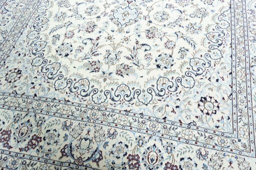 Close-up detail of 2000s Nain rug from Iran / Persia showing Wool weave