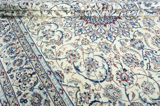 Close-up detail of New Nain rug from Iran / Persia showing Wool weave