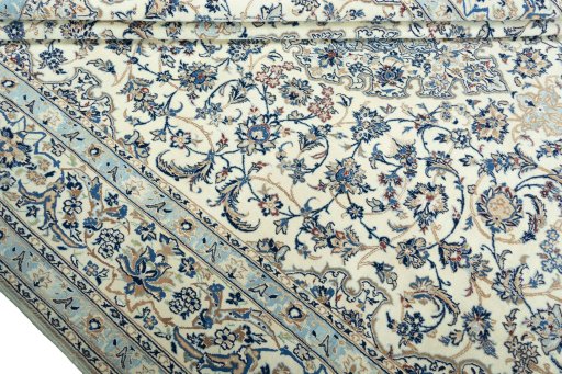 Close-up detail of 2000s Nain rug from Iran / Persia showing Wool weave