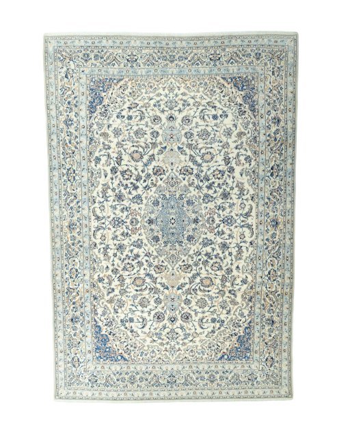 Full view of 2000s Nain rug from Iran / Persia, 380 × 255 cm in Beige tones