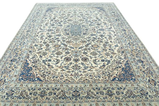 Surface texture of 2000s Nain rug with natural Wool and intricate pattern