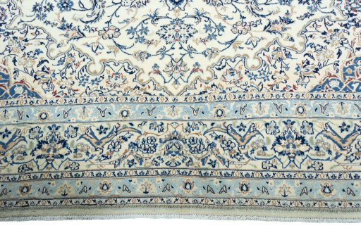Full view of 2000s Nain rug from Iran / Persia, 380 × 255 cm in Beige tones