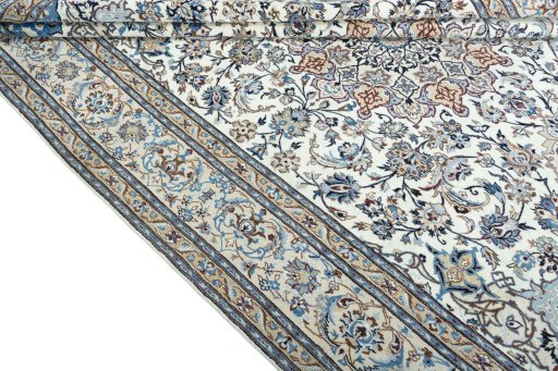 Close-up detail of 2000s Nain rug from Iran / Persia showing Wool weave