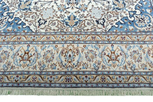 Full view of 2000s Nain rug from Iran / Persia, 385 × 241 cm in Beige tones