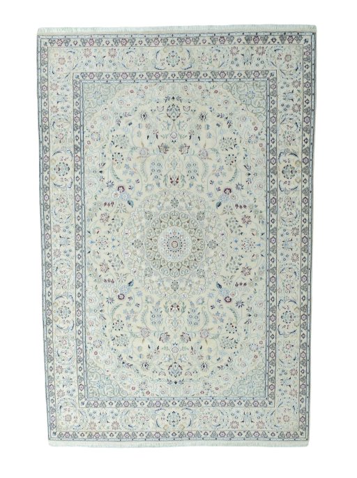 Full view of New Nain rug from Iran / Persia, 301 × 198 cm in Beige tones