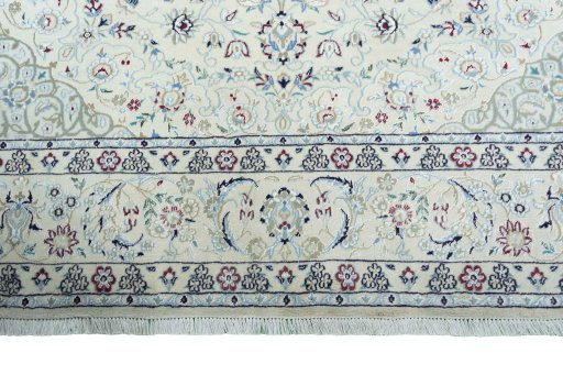 Full view of New Nain rug from Iran / Persia, 301 × 198 cm in Beige tones