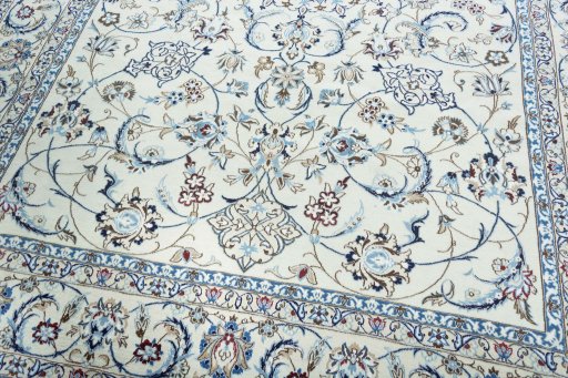 Close-up detail of New Nain rug from Iran / Persia showing Wool weave