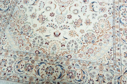 Close-up detail of 2000s Nain rug from Iran / Persia showing Wool weave