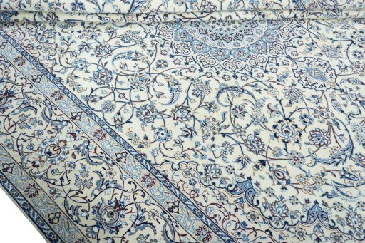 Close-up detail of 2000s Nain rug from Iran / Persia showing Wool weave