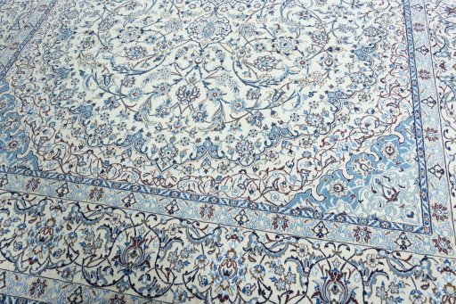 Close-up detail of 2000s Nain rug from Iran / Persia showing Wool weave