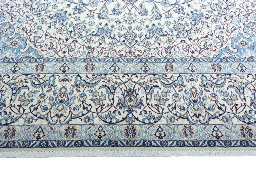 Full view of 2000s Nain rug from Iran / Persia, 432 × 303 cm in Beige tones