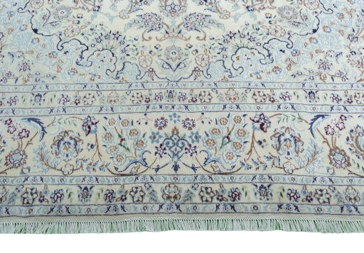 Full view of 2000s Nain rug from Iran / Persia, 380 × 240 cm in Beige tones