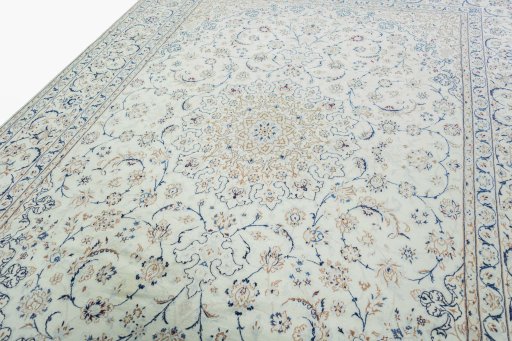 Backside of handmade 2000s Nain rug showing knot structure and weave density