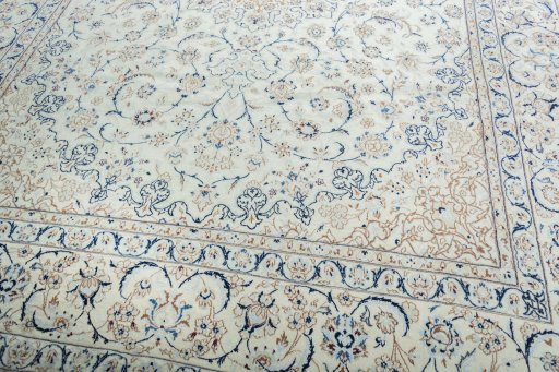 Close-up detail of 2000s Nain rug from Iran / Persia showing Wool weave