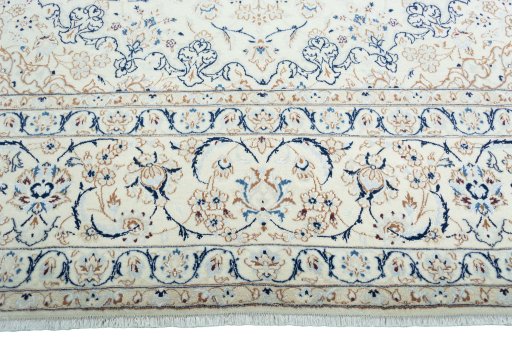 Full view of 2000s Nain rug from Iran / Persia, 410 × 300 cm in Beige tones