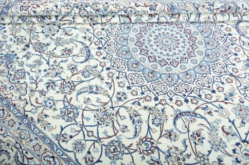Close-up detail of New Nain rug from Iran / Persia showing Wool weave