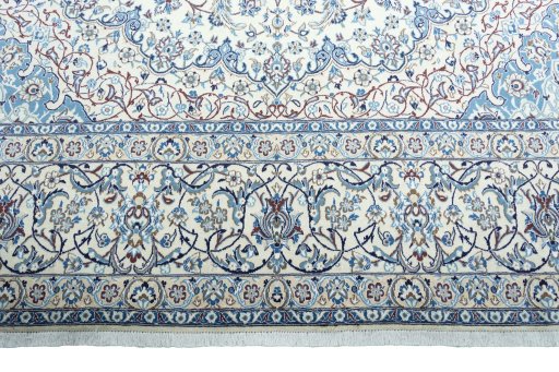 Full view of New Nain rug from Iran / Persia, 427 × 300 cm in Beige tones