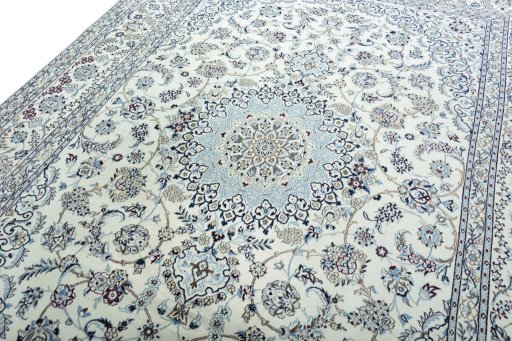 Backside of handmade 2000s Nain rug showing knot structure and weave density