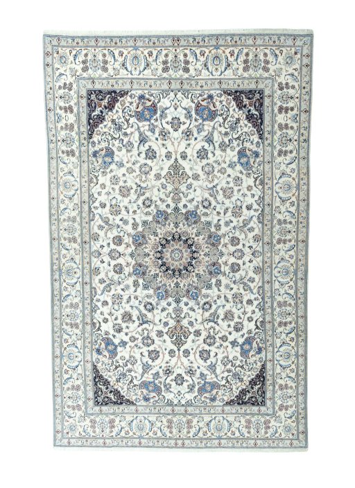 Full view of New Nain rug from Iran / Persia, 342 × 204 cm in Beige tones