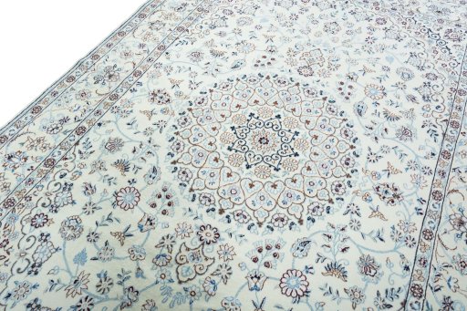 Backside of handmade 2000s Nain rug showing knot structure and weave density