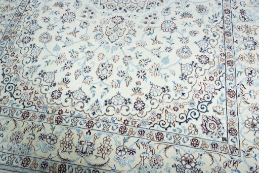 Close-up detail of 2000s Nain rug from Iran / Persia showing Wool weave