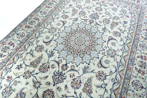 Backside of handmade 2000s Nain rug showing knot structure and weave density