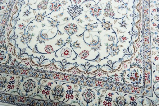 Close-up detail of 2000s Nain rug from Iran / Persia showing Wool weave